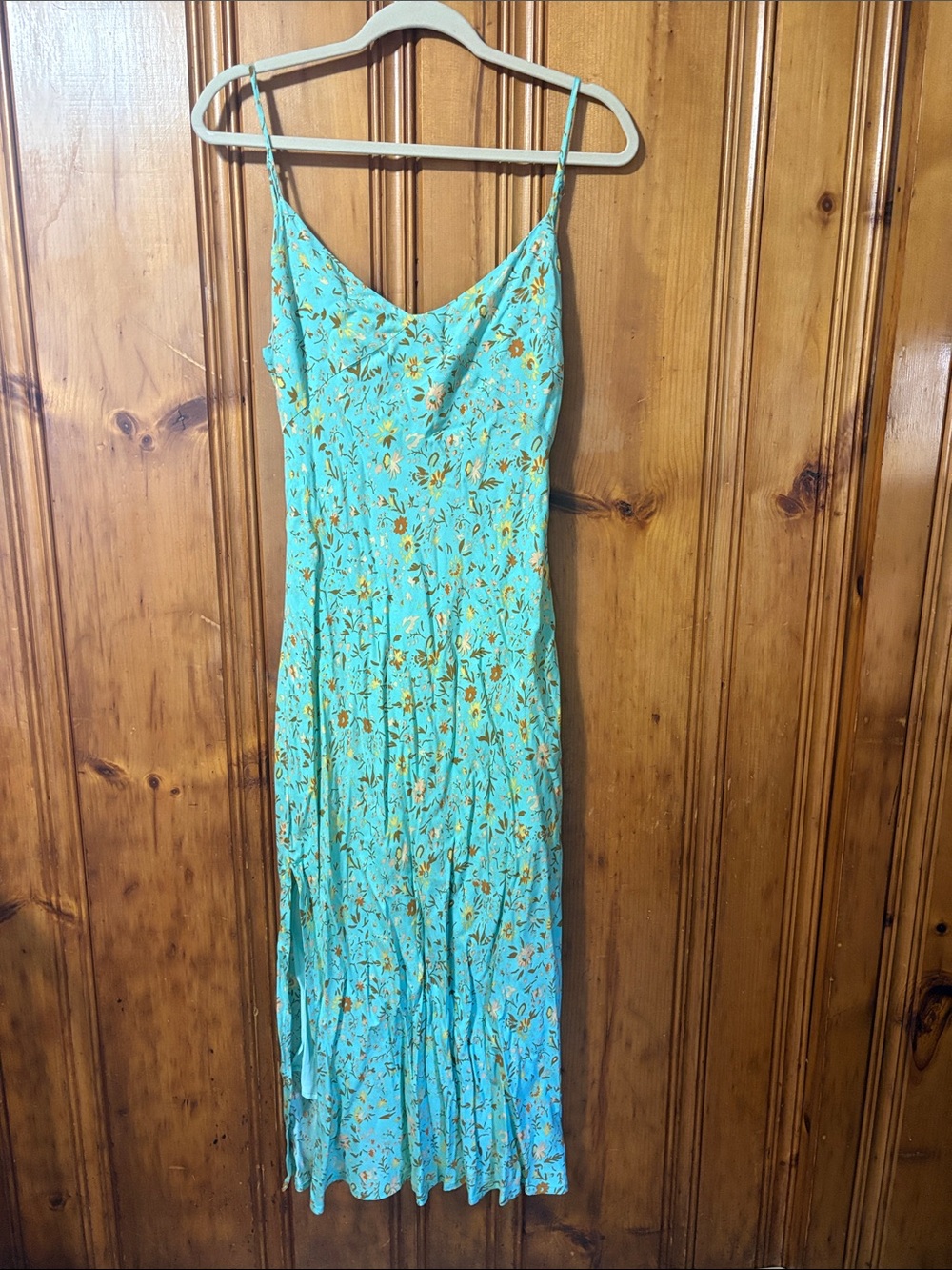 Hello Molly Turquoise Floral Spaghetti-Strap Midi Dress - Size Large